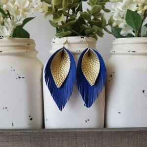 Gold over Blue Pinched Feathers - NEW WITH TAGS